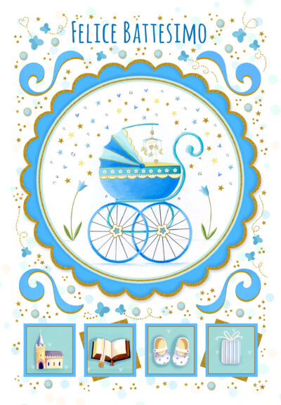 Battesimo carrozzina azzurra  - 6243