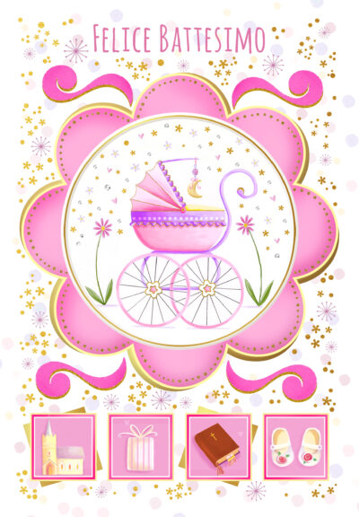 Battesimo carrozzina rosa - 6244