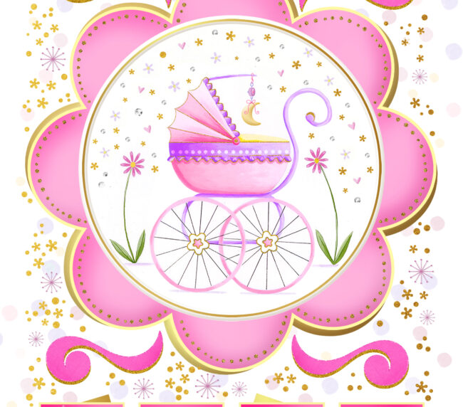 Battesimo carrozzina rosa - 6244