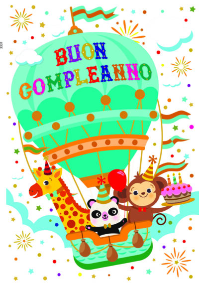 Buon compleanno animaletti su mongolfiera - 3337